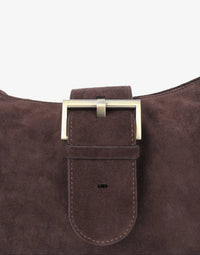 REMI/REID SANA SHOULDER FAUX SUEDE BAG - CHOCOLATE