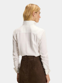 Button Down SF white Lyocel shirt with flared collar, French cuffs, and concealed placket. Tailored fit.