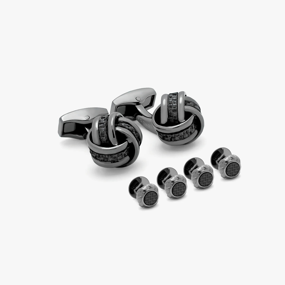 TATEOSSIAN CUFF LINKS - KNOT STUD SET WITH GUNMETAL PLATED BASE METAL