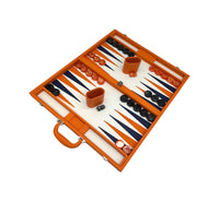 TIZO ORANGE LEATHER FINISH BACKGAMMON SET