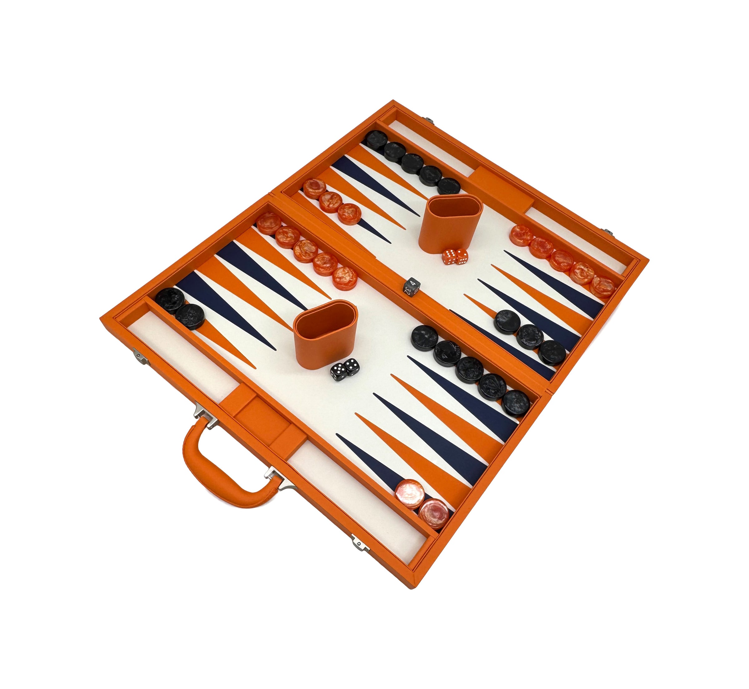 TIZO ORANGE LEATHER FINISH BACKGAMMON SET