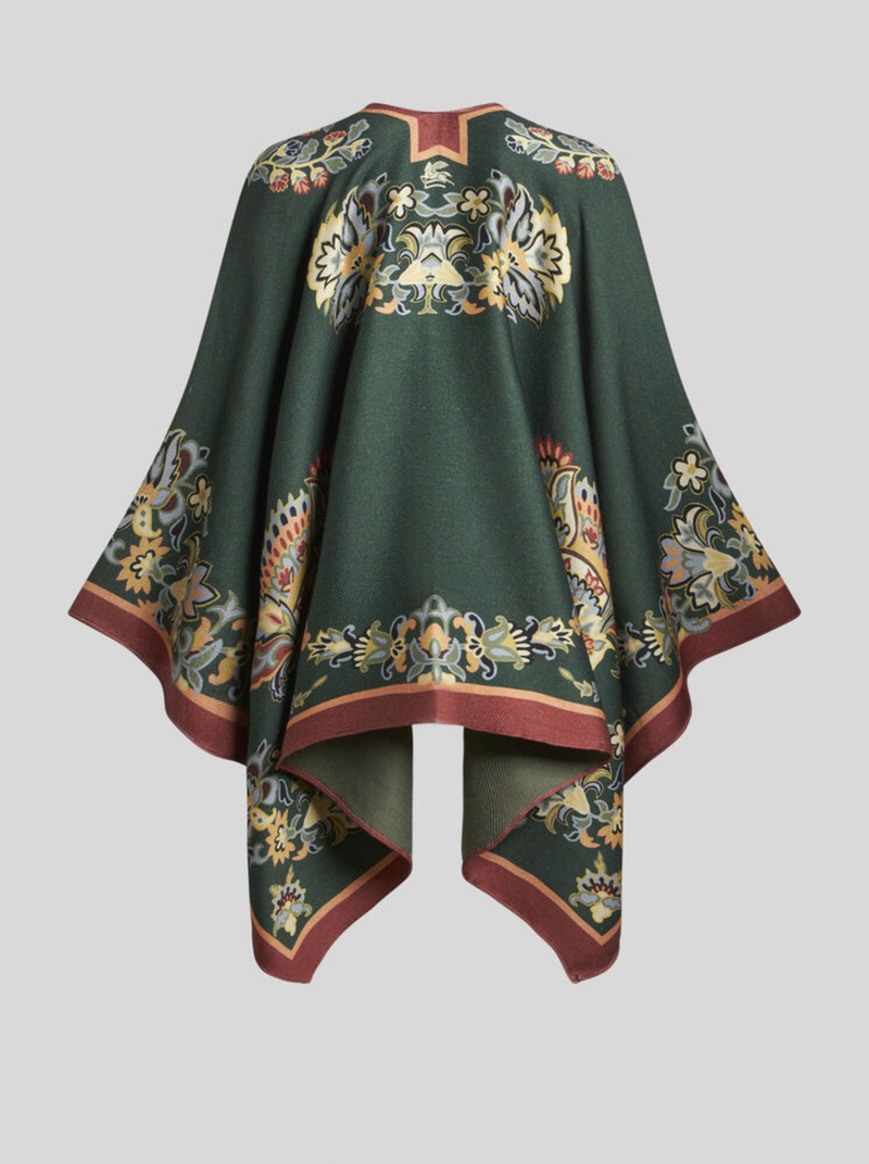 ETRO EMBROIDERED FLORAL CAPE - GREEN