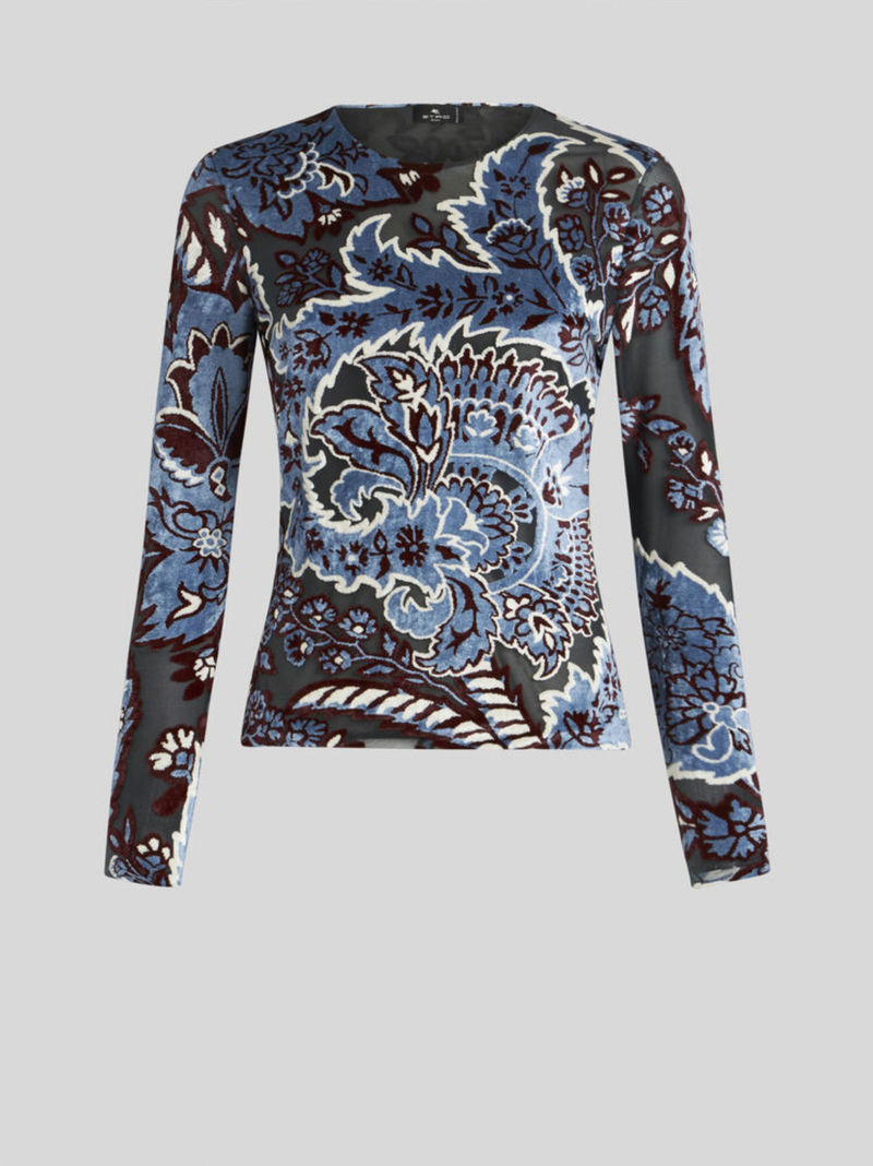 ETRO FLORAL TOP - LIGHT BLUE AND GREY