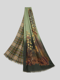 ETRO DOUBLE SIDED SCARF - GREEN LEAVES / PLAID