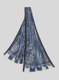 ETRO WOOL, CASHMERE & SILK SCARF - BLUE / WHITE