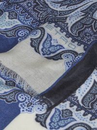 ETRO WOOL, CASHMERE & SILK SCARF - BLUE / WHITE