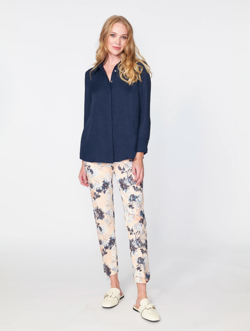 ESTELLE AND FINN ZIP FRONT ANKLE PANT - NAVY FLORAL