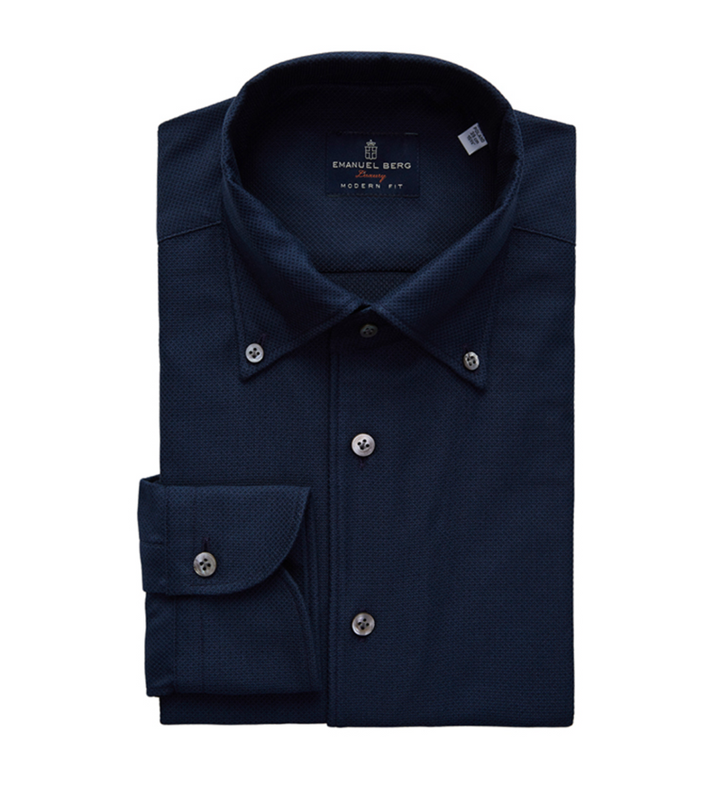 EMANUEL BERG GIRO ENGLESE PREMIUM LUXURY MEN'S SHIRT - NAVY