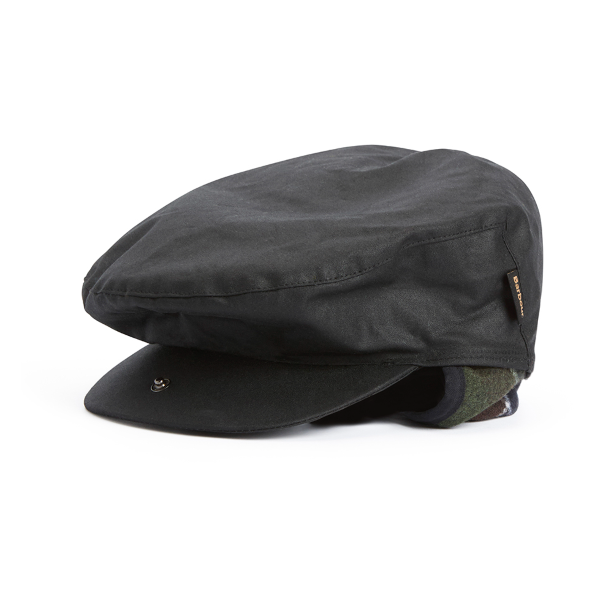 BARBOUR CHEVIOT WAX FLAT CAP - BLACK/CLASSIC TARTAN