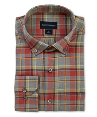 SCOTT BARBER LIGHTWEIGHT FLANNEL PLAID MEN’S SHIRT - TOMATO