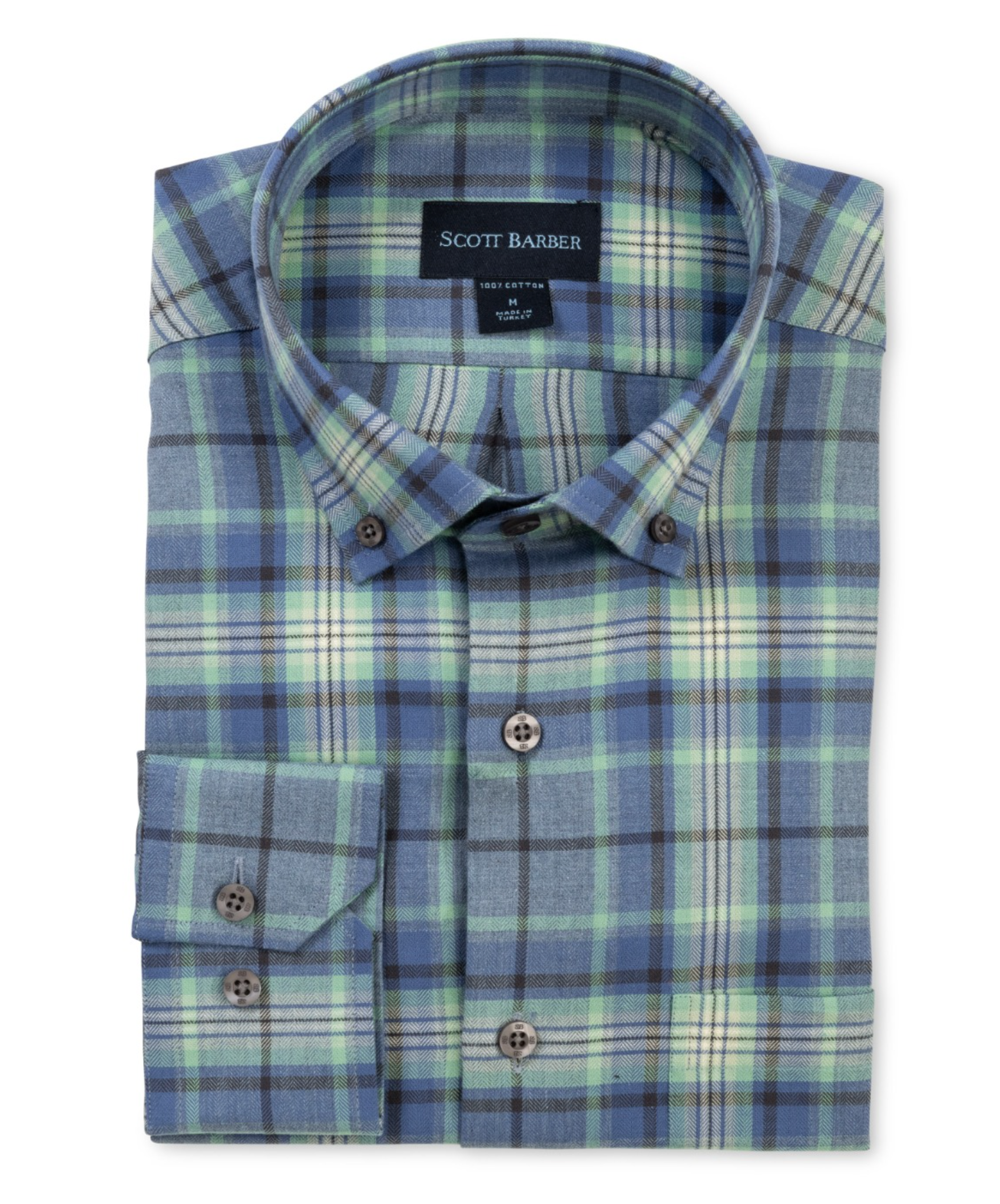 SCOTT BARBER LIGHTWEIGHT FLANNEL PLAID MEN’S SHIRT - BLUE