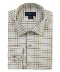 SCOTT BARBER WINDOWPANE MELANGE TWILL MEN’S SHIRT - GREY HEATHER