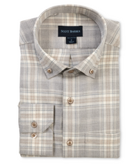 SCOTT BARBER ESSEX FLANNEL PLAID MEN’S SHIRT - GREY HEATHER