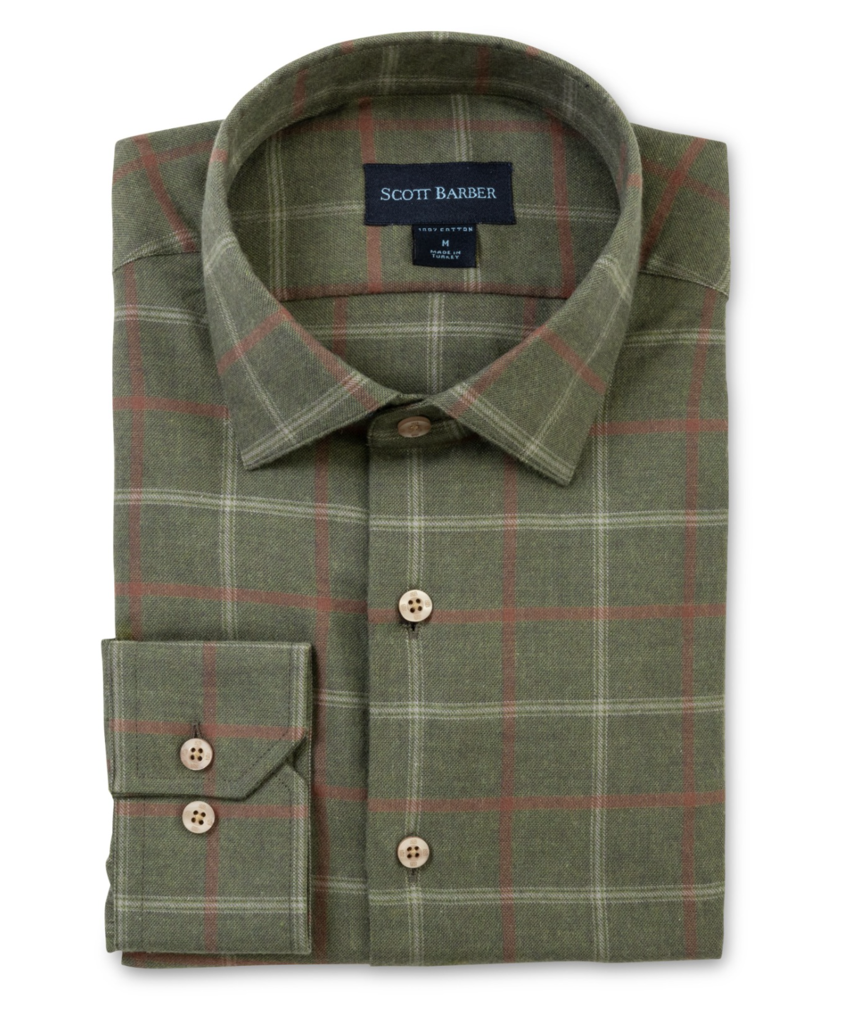 SCOTT BARBER ESSEX FLANNEL PLAID MEN’S SHIRT - PINE HEATHER