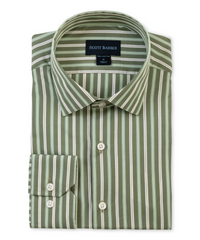 SCOTT BARBER THOMAS MASON FINE STRIPE MEN’S SHIRT - SAGE