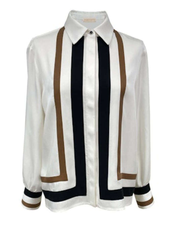 PUROTATTO TRIMMED BLOUSE - BROWN & BLACK