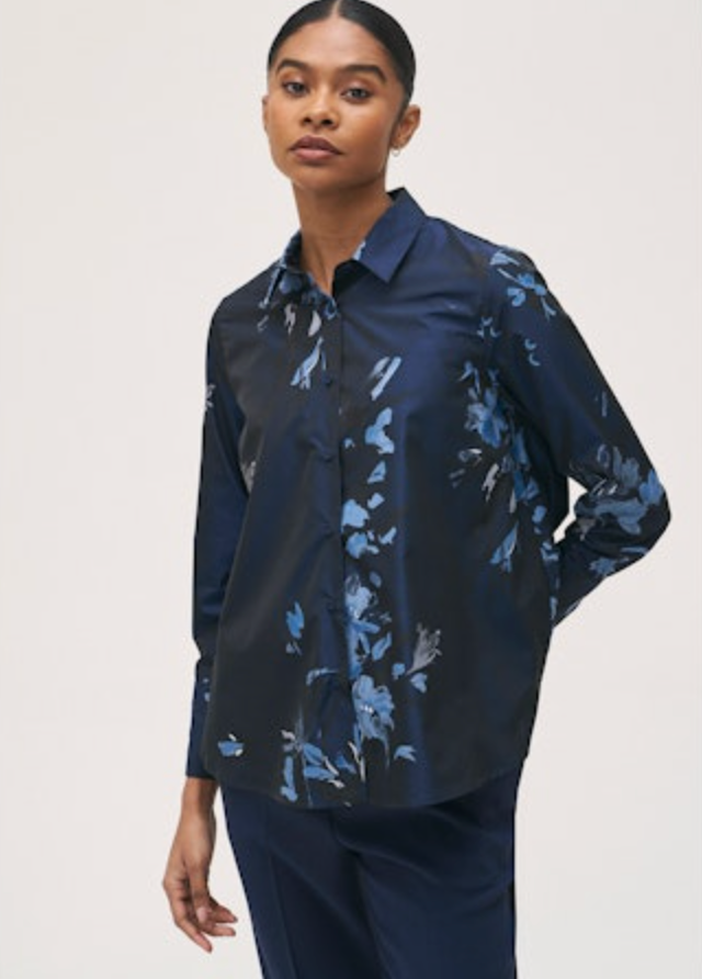 ROSSO 35 FLORAL TAFFETA SHIRT - NAVY