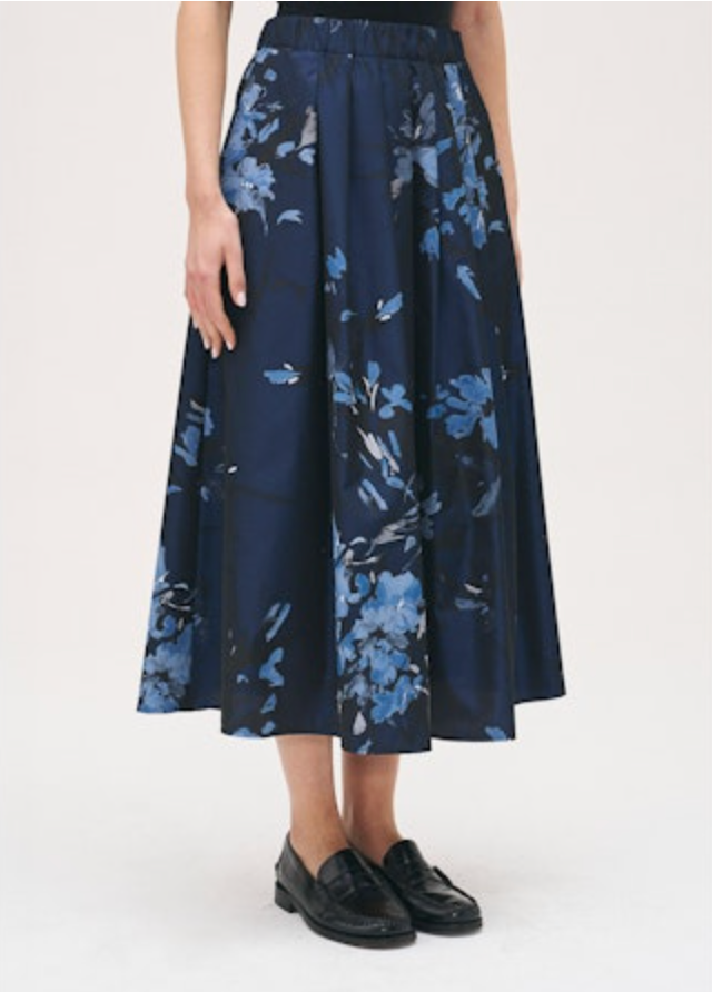 ROSSO 35 FLORAL TAFFETA SKIRT - NAVY