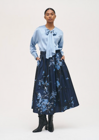 ROSSO 35 FLORAL TAFFETA SKIRT - NAVY