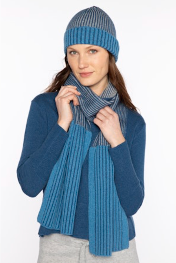 KINROSS PLAITED RIB COLORBLOCK SCARF - SAPPHIRE