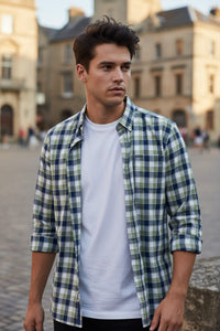 BARBOUR HARWOOD GINGHAM TAILORED SHIRT - OLIVE