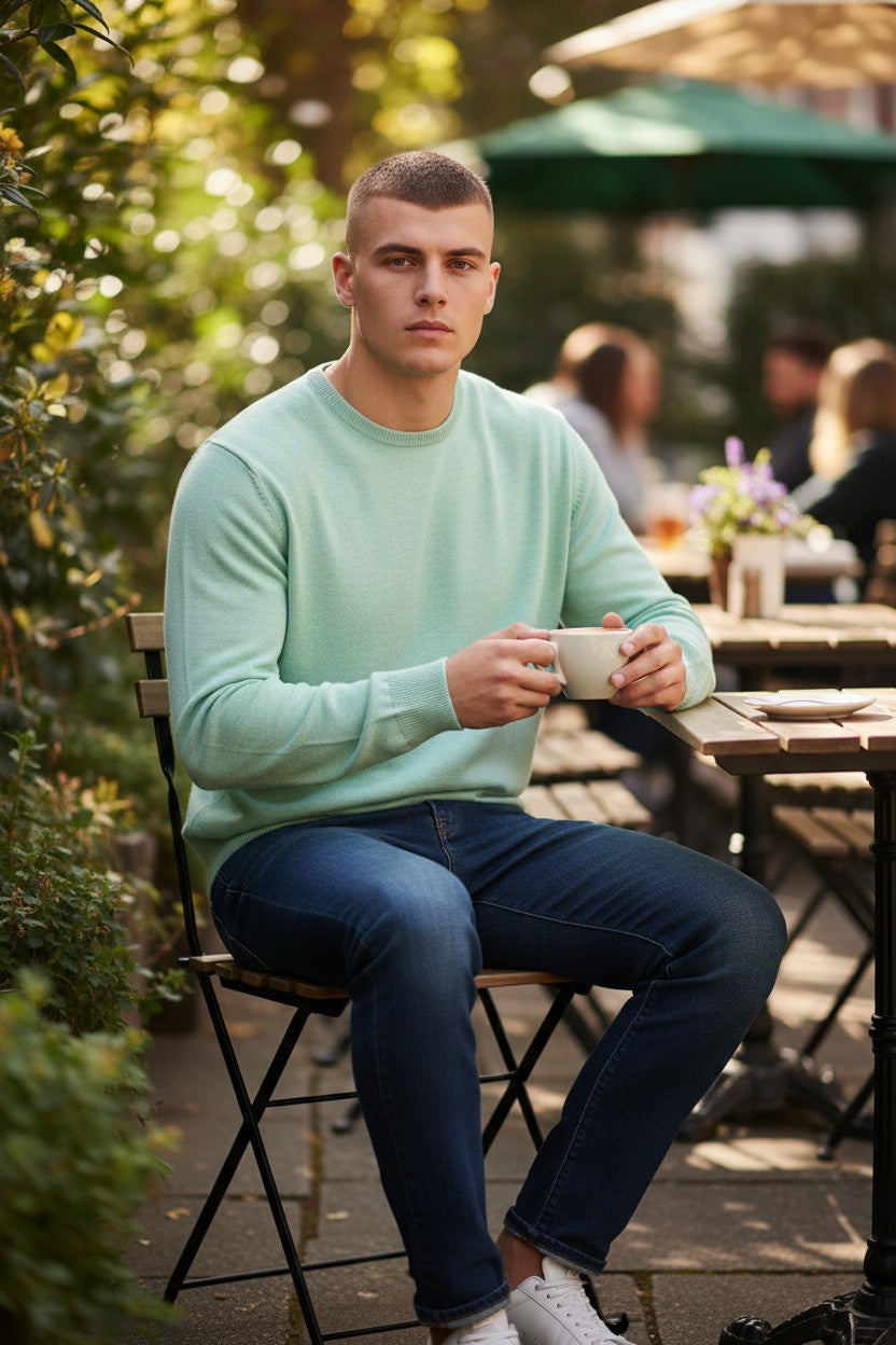 MAURIZIO BALDASSARI SUMMER CASHMERE CREW SWEATER - GREEN ALOE