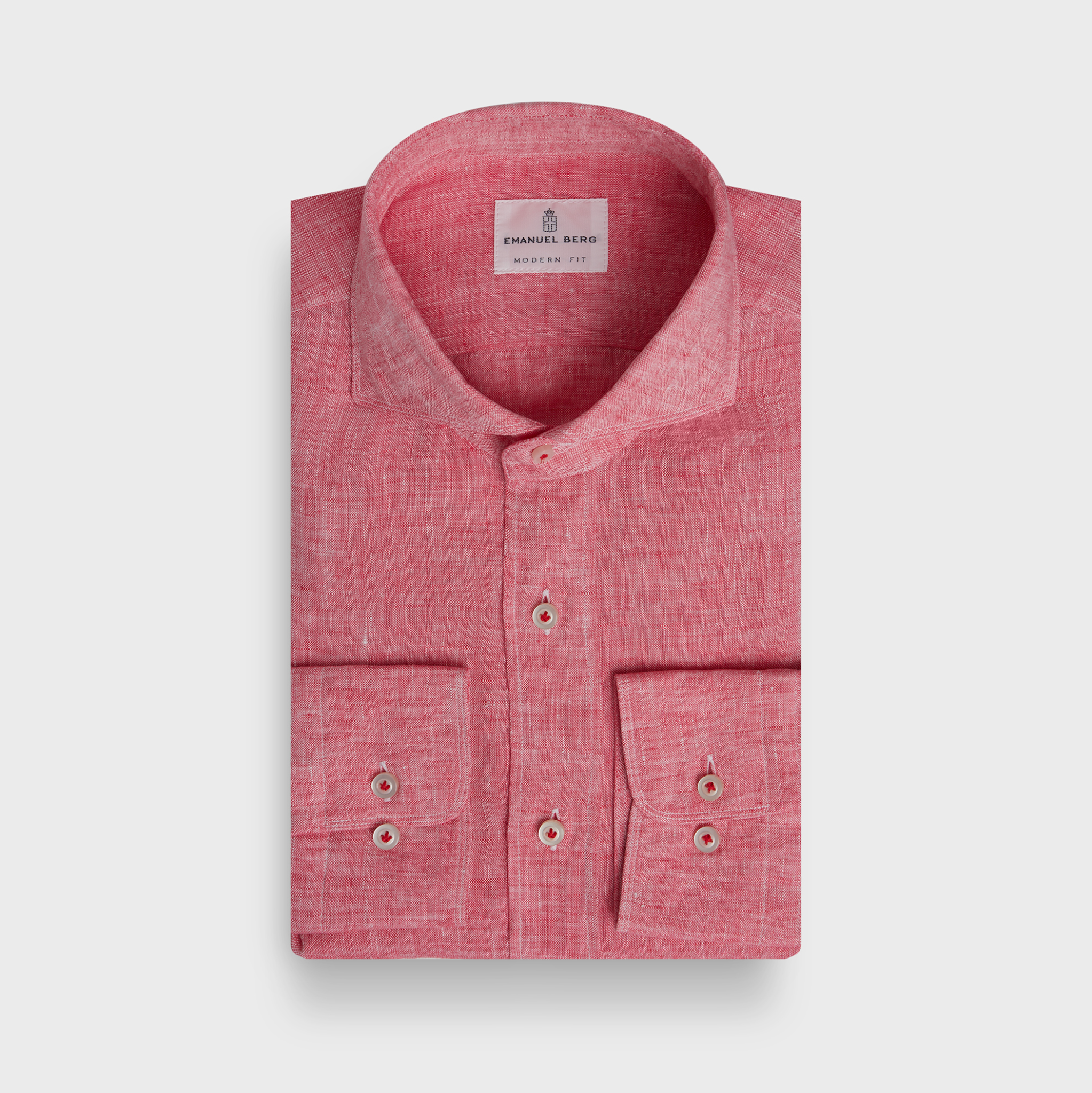 EMANUEL BERG SOLID WASHED LINEN CASUAL SARTORIAL SHIRT - LIGHT RED