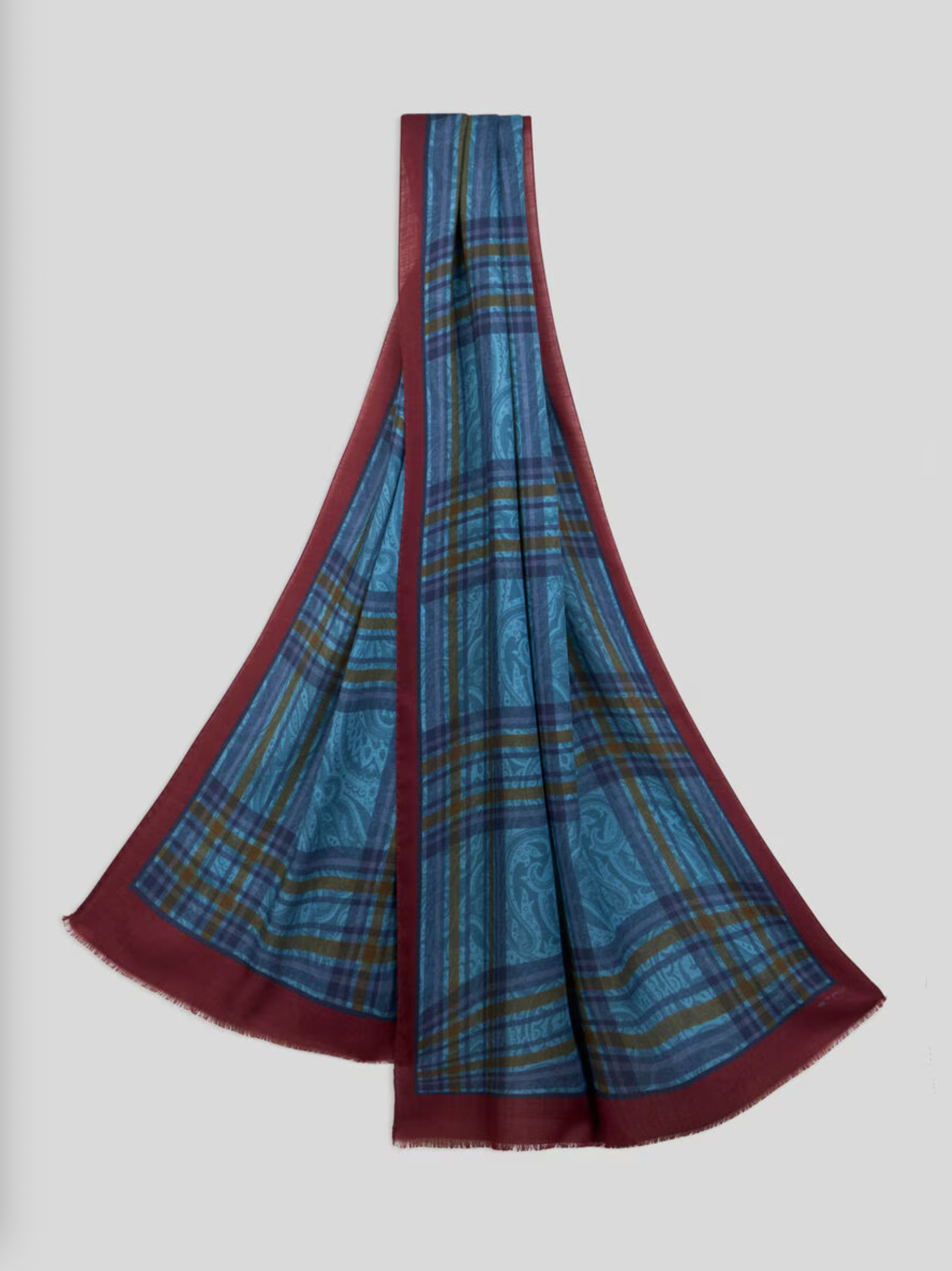 ETRO WOOL/SILK SCARF - MULTICOLOR ON BORDEAUX