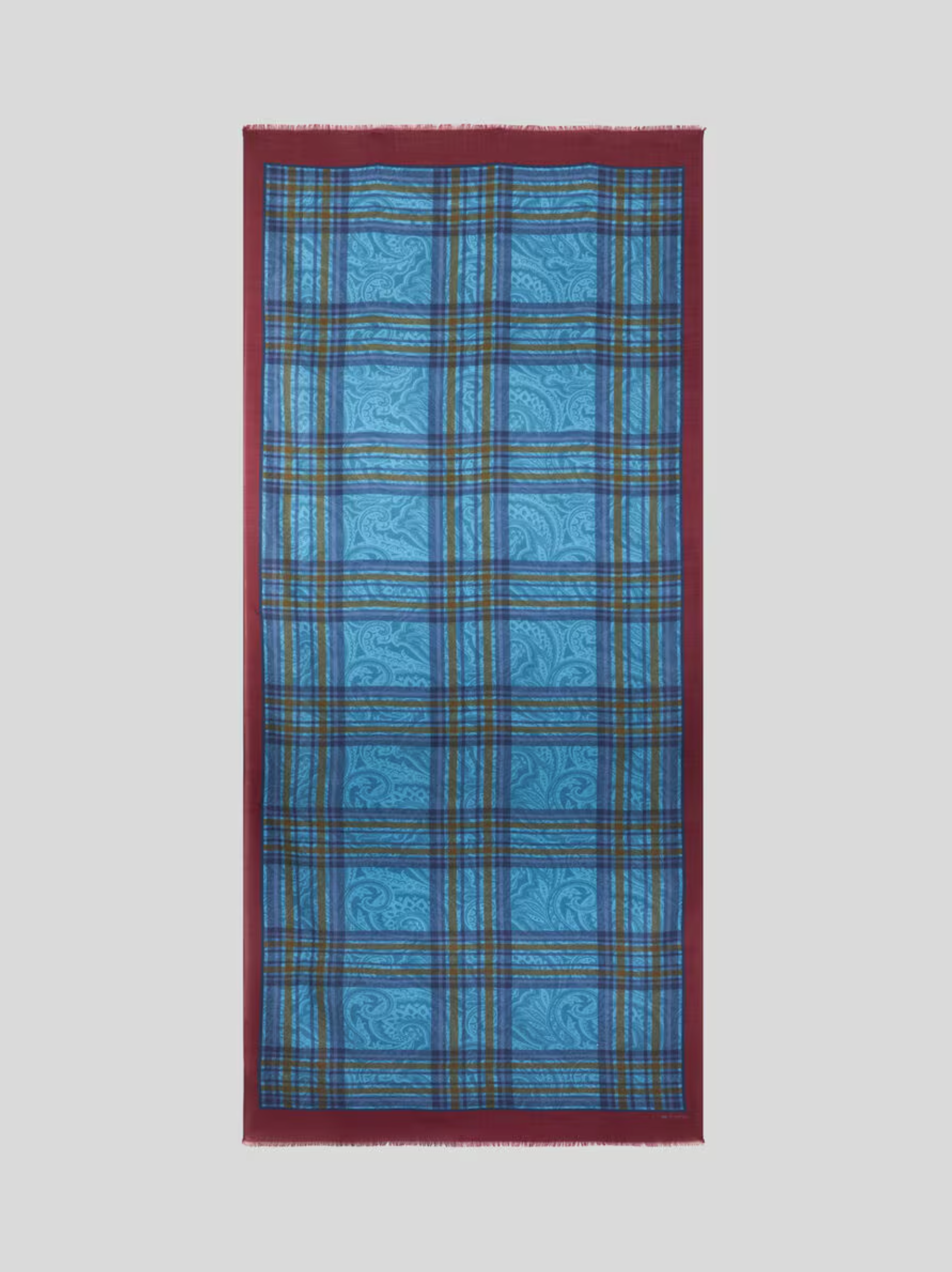 ETRO WOOL/SILK SCARF - MULTICOLOR ON BORDEAUX