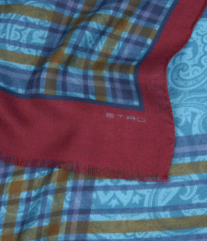 ETRO WOOL/SILK SCARF - MULTICOLOR ON BORDEAUX