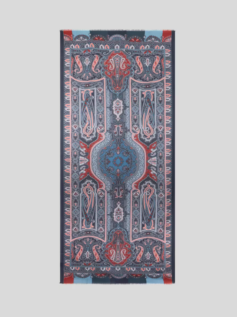 ETRO CASHMERE SCARF - MULTICOLOR ON BLUE