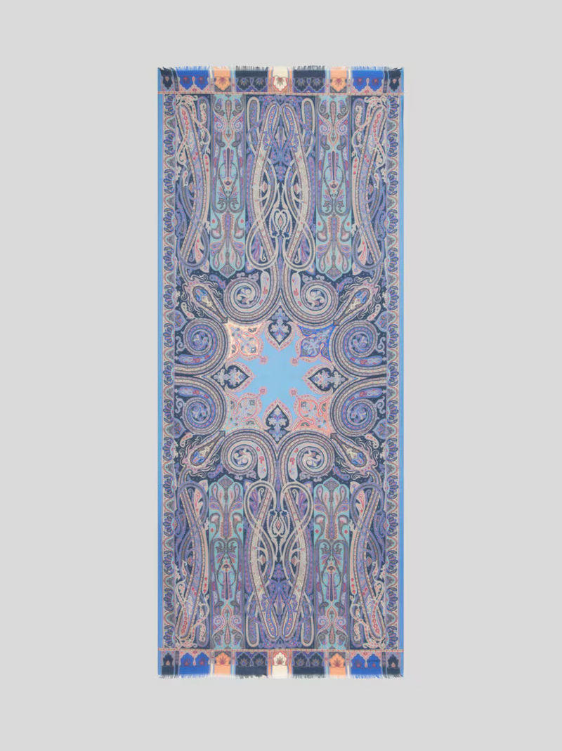 ETRO CASHMERE/SILK SCARF - MULTICOLOR ON WHITE