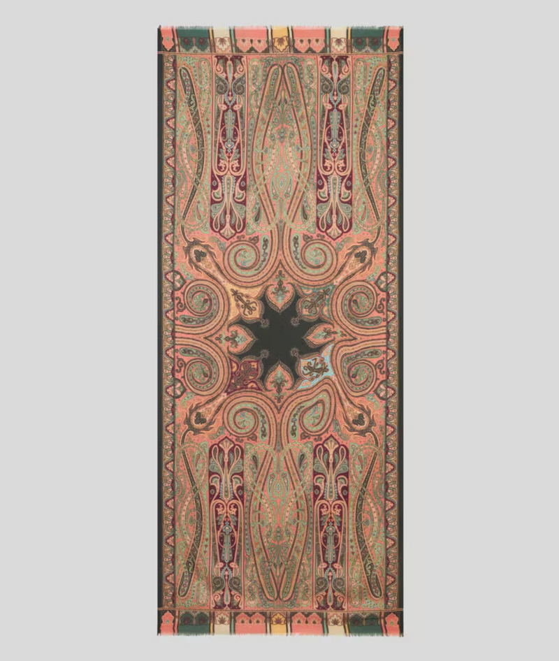 ETRO CASHMERE/SILK SCARF - MULTICOLOR ON WHITE