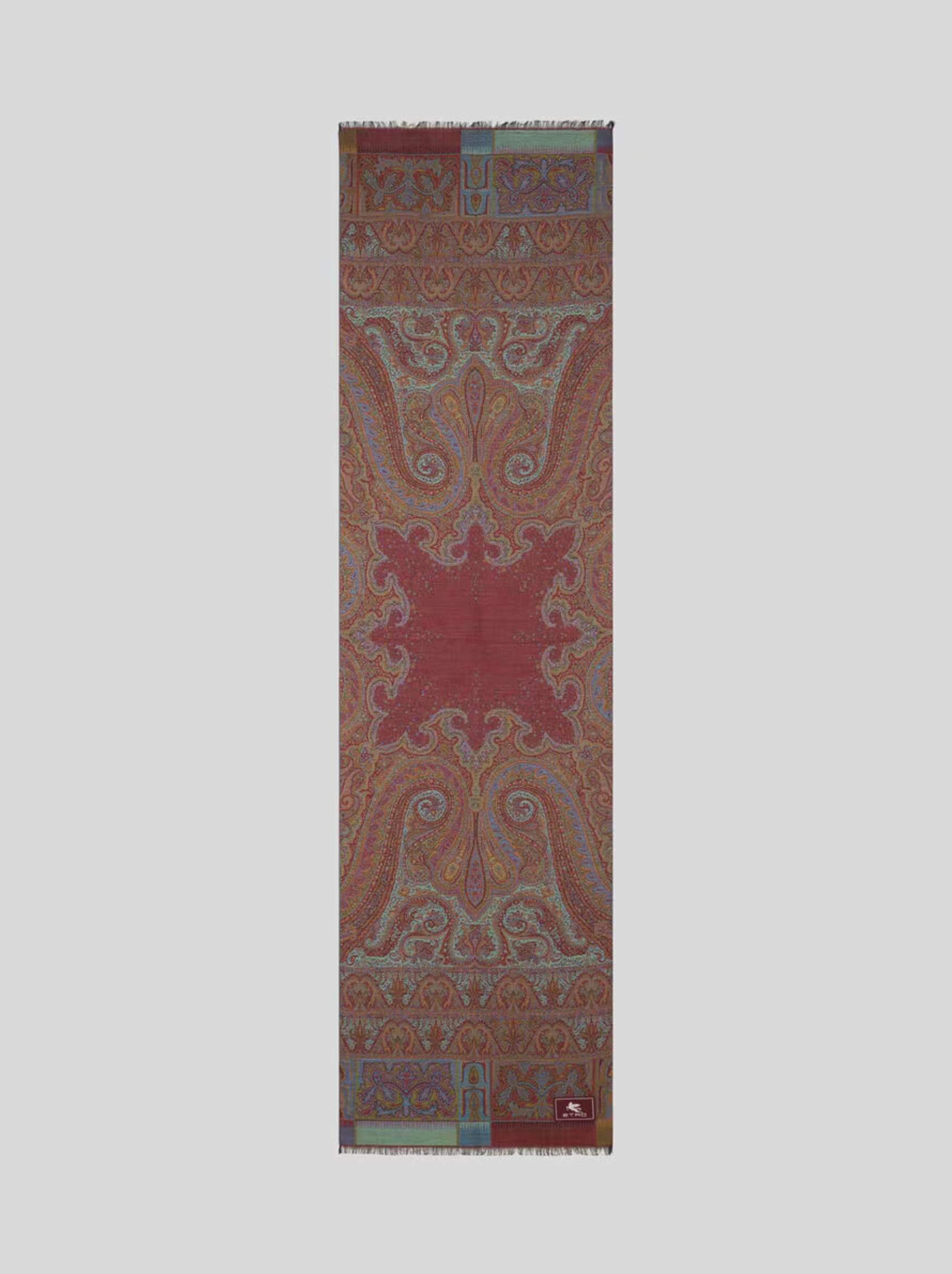 ETRO WOOL/SILK SCARF - MULTICOLOR ON BORDEAUX