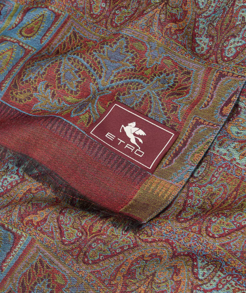 ETRO WOOL/SILK SCARF - MULTICOLOR ON BORDEAUX