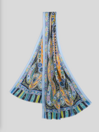 ETRO WOOL/SILK SCARF - MULTICOLOR ON BLUE