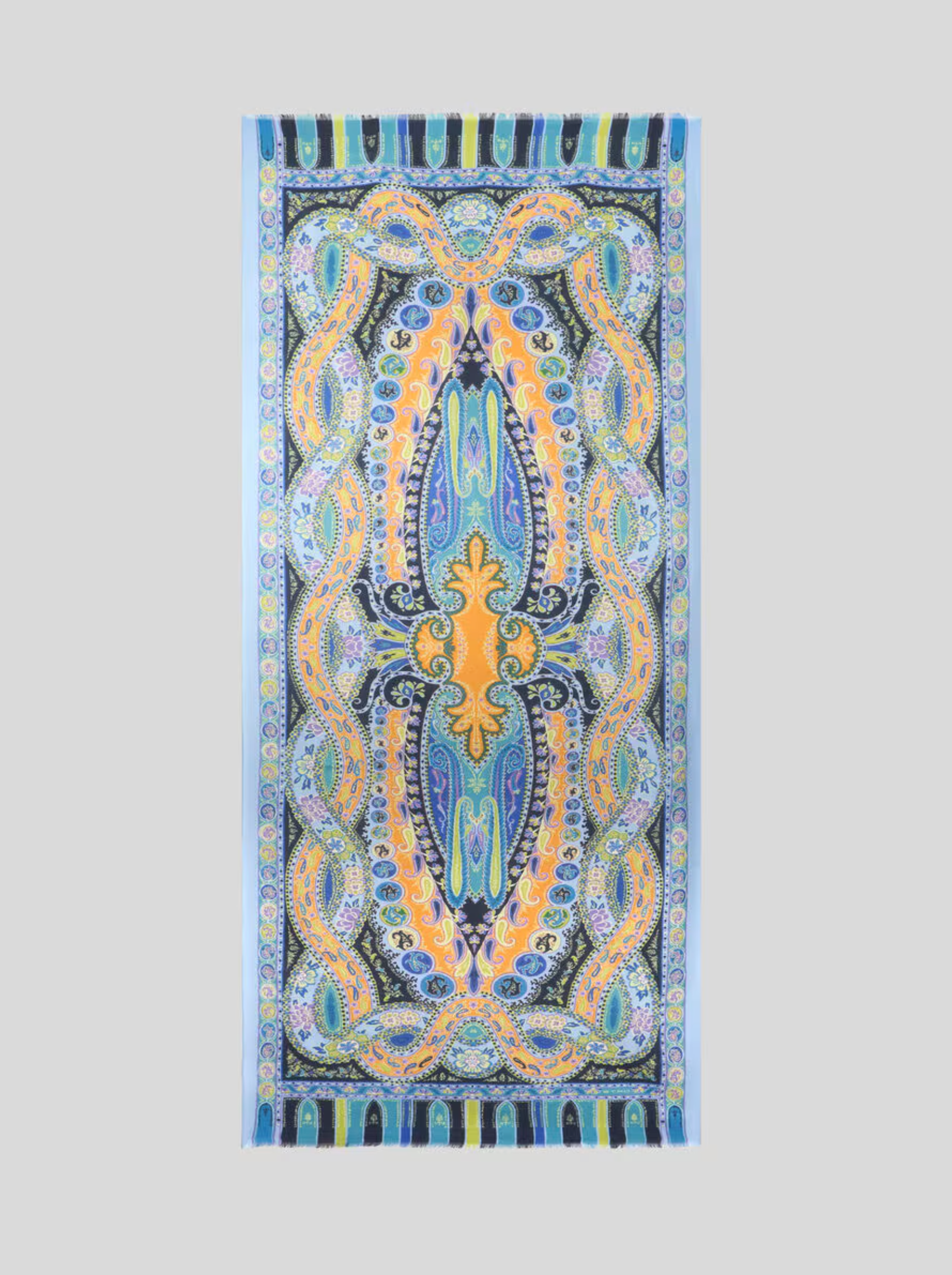 ETRO WOOL/SILK SCARF - MULTICOLOR ON BLUE