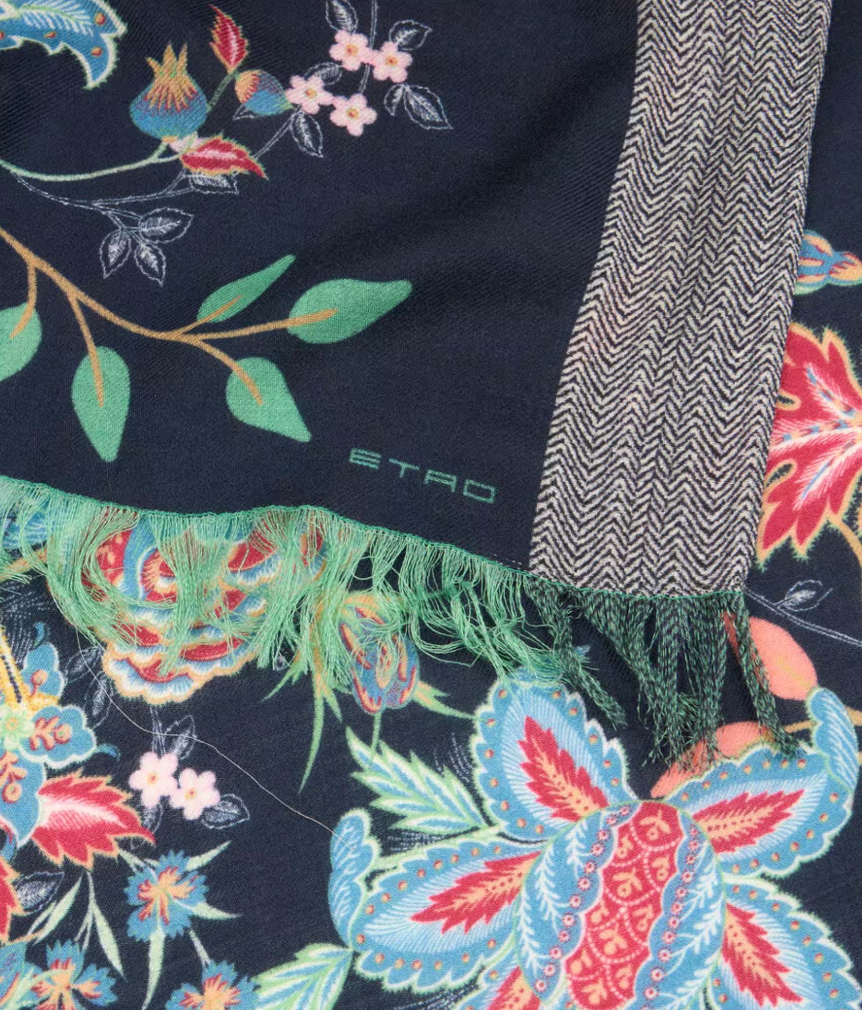 ETRO WOOL SCARF - MULTICOLOR ON BLUE