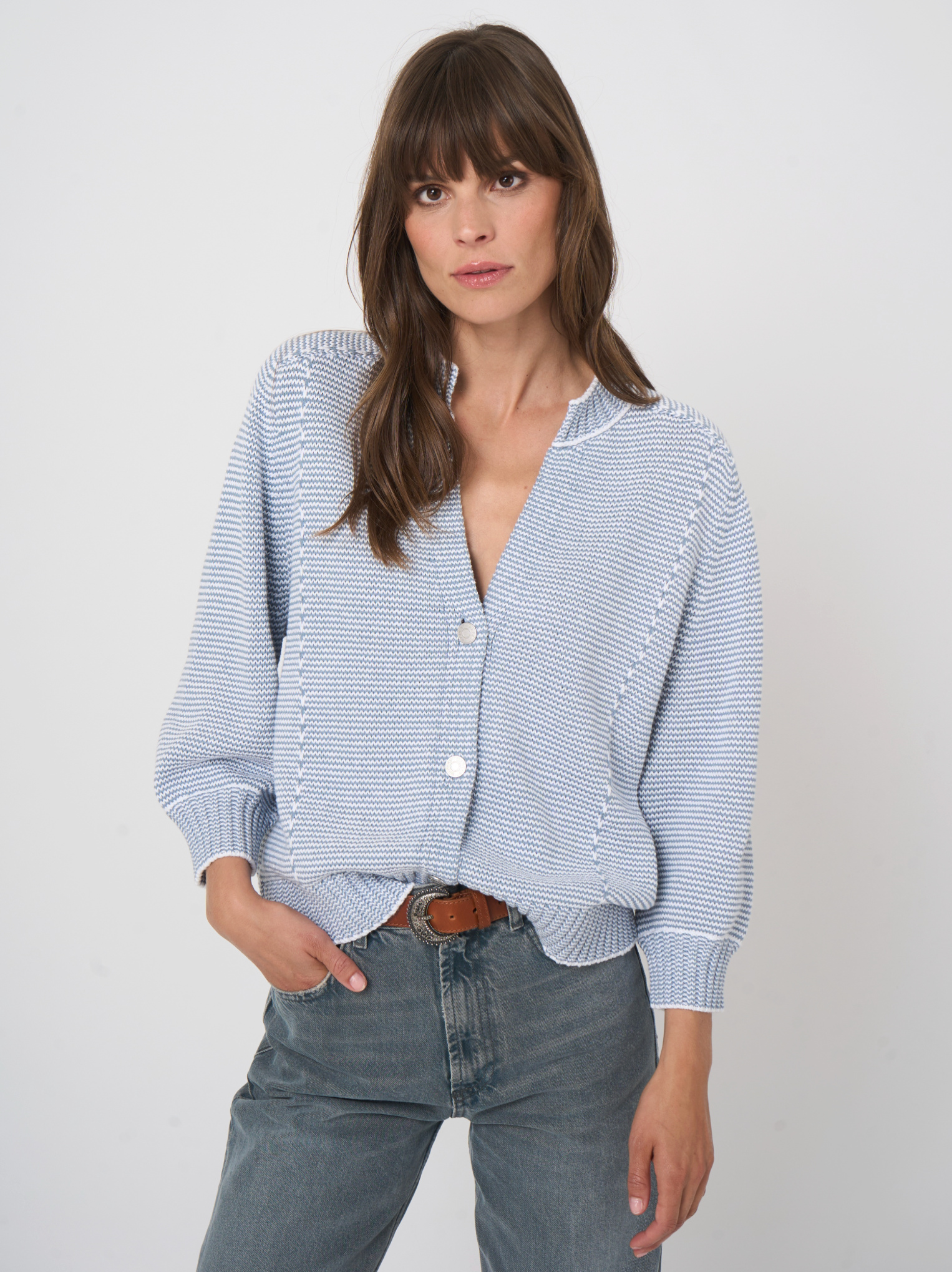 REPEAT STRIPE STITCH CARDIGAN - DENIM