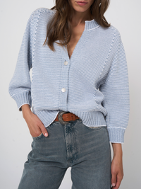 REPEAT STRIPE STITCH CARDIGAN - DENIM