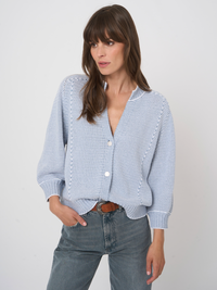 REPEAT STRIPE STITCH CARDIGAN - DENIM