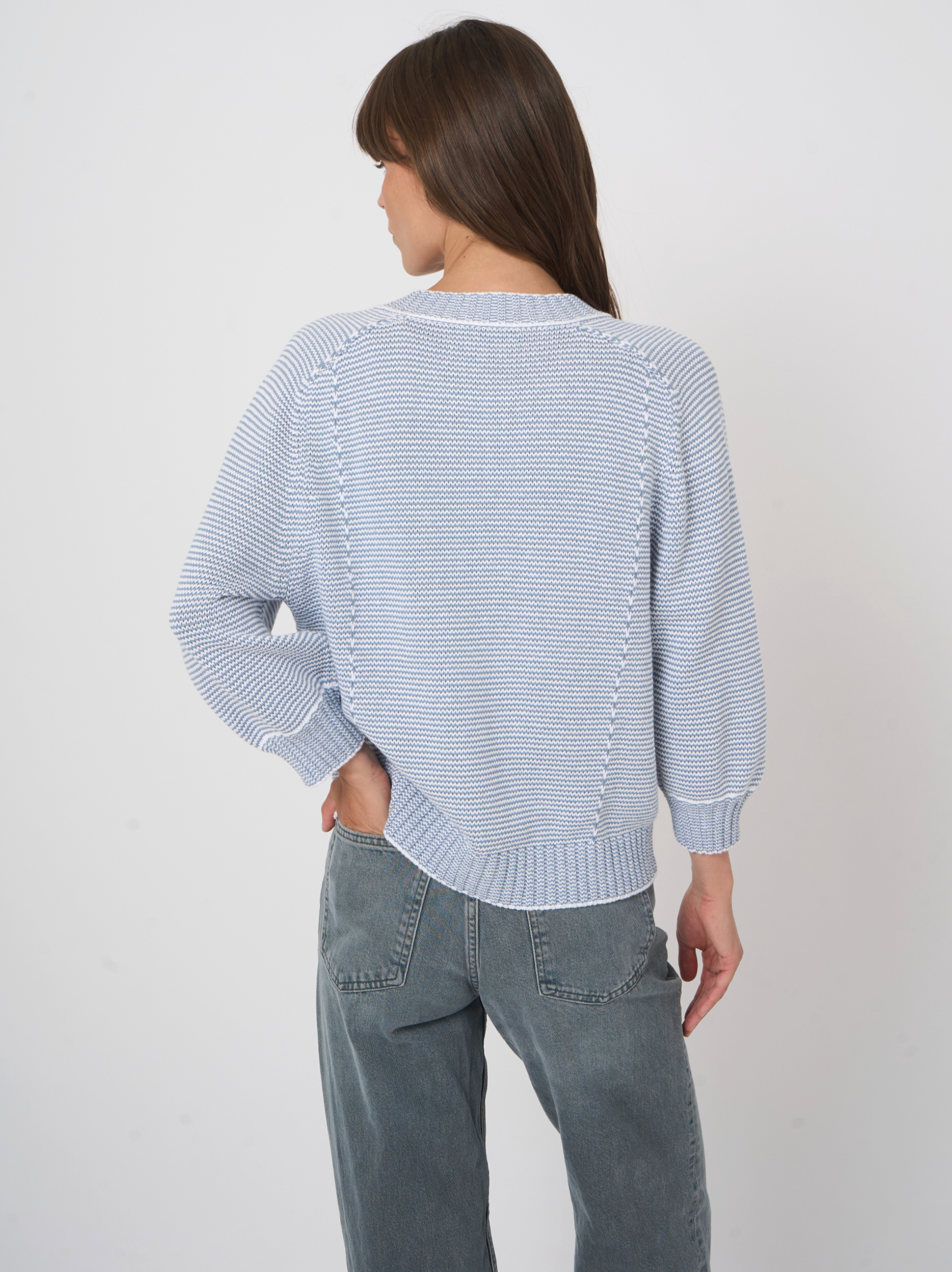 REPEAT STRIPE STITCH CARDIGAN - DENIM