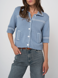 REPEAT WHIP STITCH CARDIGAN - DENIM