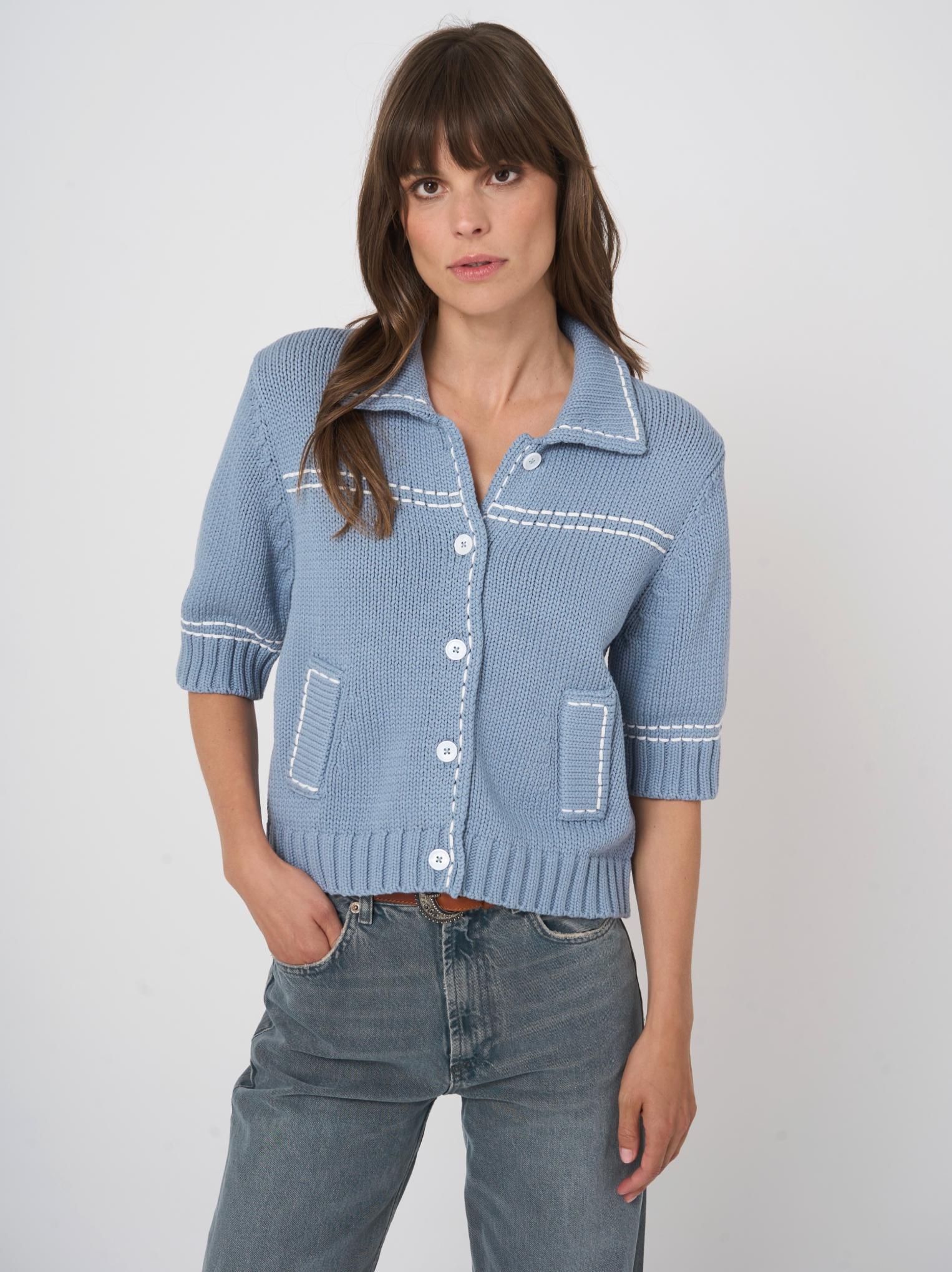 REPEAT WHIP STITCH CARDIGAN - DENIM