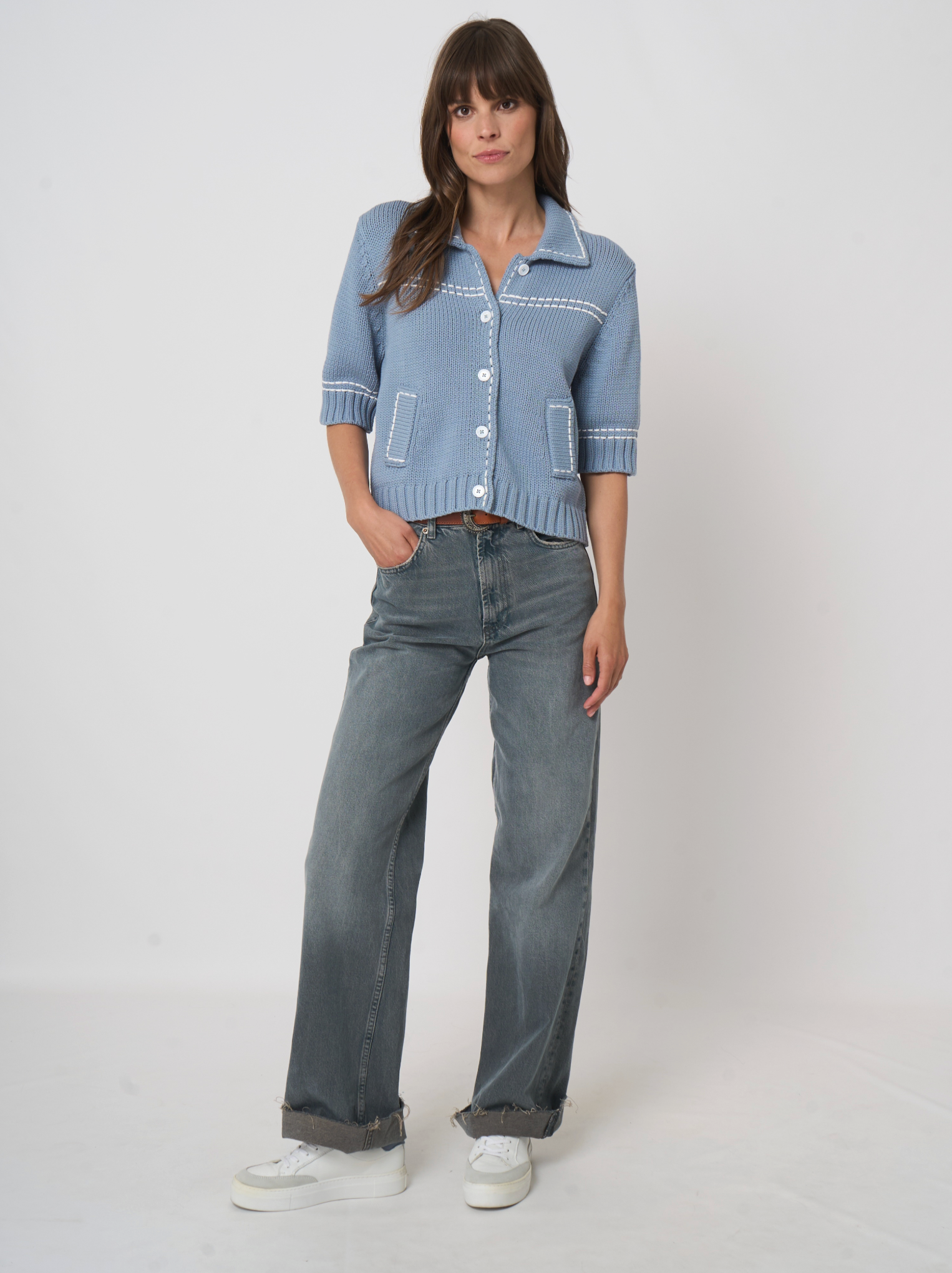 REPEAT WHIP STITCH CARDIGAN - DENIM