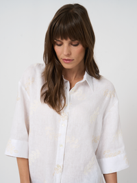 REPEAT LINEN BLOUSE WITH FLORAL EMBROIDERY - WHITE