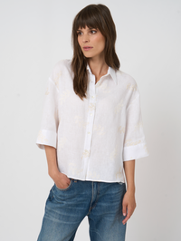 REPEAT LINEN BLOUSE WITH FLORAL EMBROIDERY - WHITE