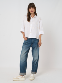 REPEAT LINEN BLOUSE WITH FLORAL EMBROIDERY - WHITE