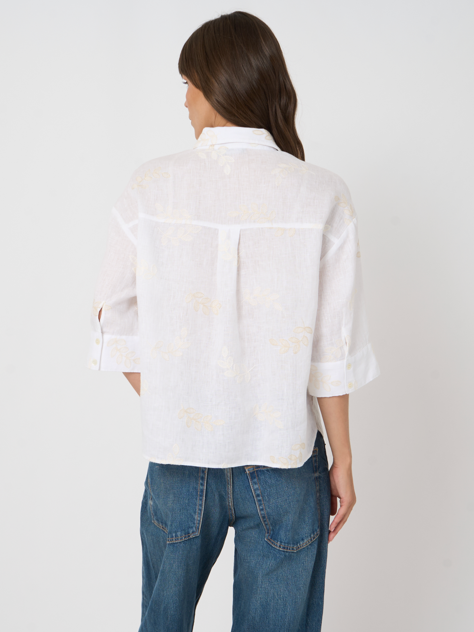 REPEAT LINEN BLOUSE WITH FLORAL EMBROIDERY - WHITE