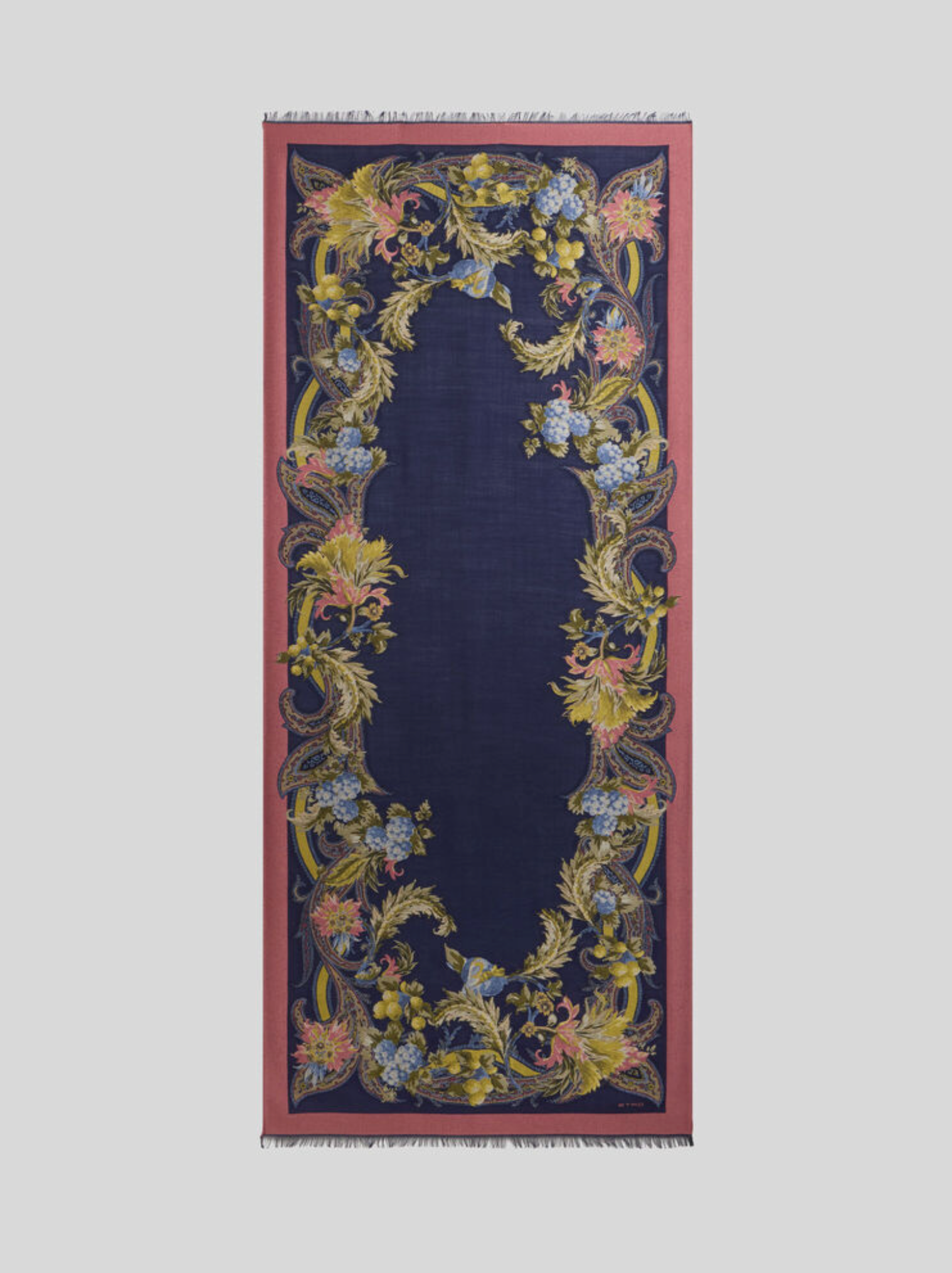 ETRO WOOL & SILK SCARF - NAVY FLORAL